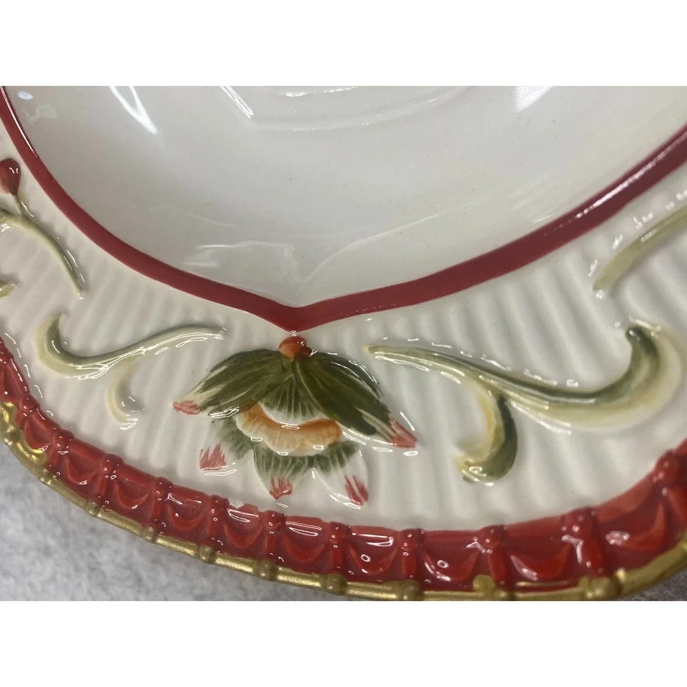 Fitz and Floyd Woodland Holiday Ceramic‎ Basket Ribbon Design Handle 9